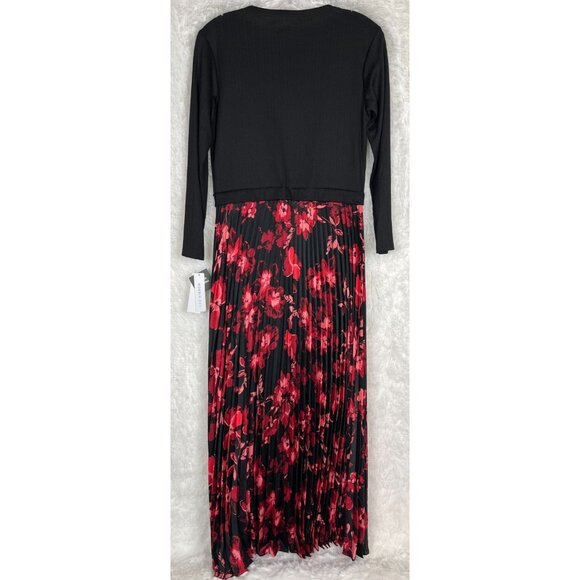 NWT Robbie Bee Small Dress Black Ribbed Top Pink Red Floral Bottom - Picture 6 of 7